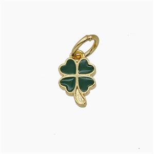 Copper Clover Pendant Deepgreen Enamel Gold Plated, approx 6-8mm