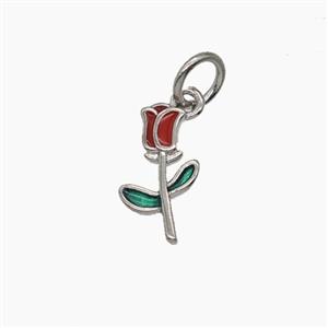 Copper Tulip Pendant Flower Enamel Platinum Plated, approx 6.5-11.5mm
