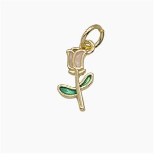 Copper Tulip Pendant Flower Enamel Gold Plated, approx 6.5-11.5mm
