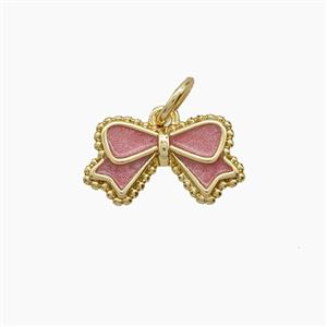 Copper Bowknot Pendant Pink Enamel Gold Plated, approx 8-14mm
