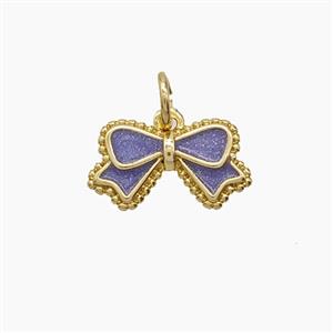 Copper Bowknot Pendant Lavender Enamel Gold Plated, approx 8-14mm