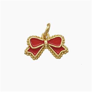 Copper Bowknot Pendant Red Enamel Gold Plated, approx 8-14mm