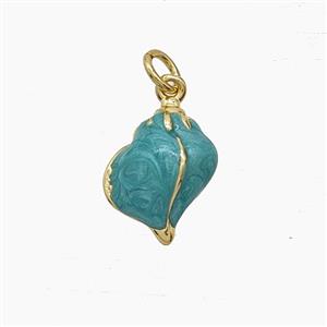 Conch Shell Charms Copper Pendant Green Enamel Gold Plated, approx 11-15mm