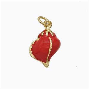 Conch Shell Charms Copper Pendant Red Enamel Gold Plated, approx 11-15mm