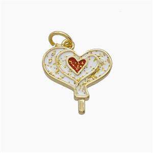 Copper Love Heart Pendant White Enamel Gold Plated, approx 14mm
