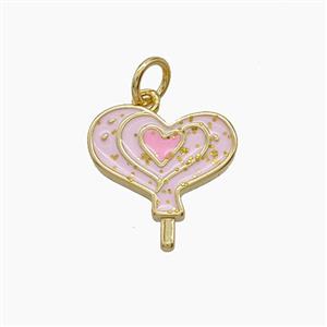 Copper Love Heart Pendant Pink Enamel Gold Plated, approx 14mm