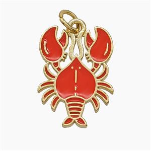 Copper Crayfish Pendant Red Enamel Lobster Gold Plated, approx 14-19mm