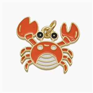 Copper Crab Pendant Red Enamel Gold Plated, approx 16-18mm