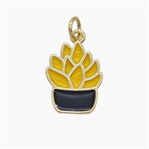 Copper Succulent Pendant Yellow Enamel Plant Gold Plated, approx 12-15mm