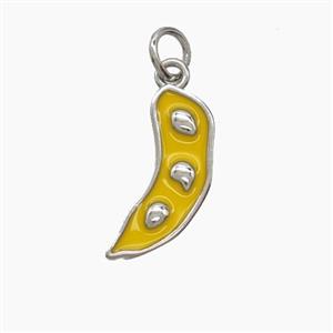 Copper Pea Charms Pendant Yellow Enamel Platinum Plated, approx 6-16mm