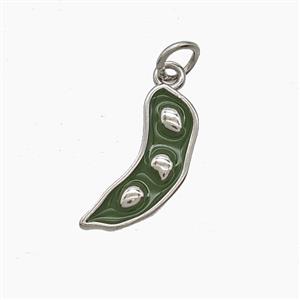 Copper Pea Charms Pendant Green Enamel Platinum Plated, approx 6-16mm