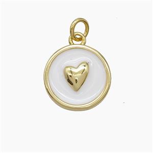 Copper Heart Pendant White Enamel Circle Gold Plated, approx 14.5mm