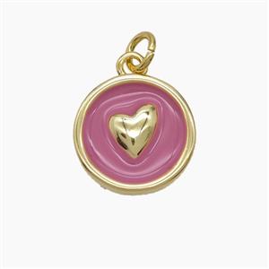 Copper Heart Pendant Pink Enamel Circle Gold Plated, approx 14.5mm