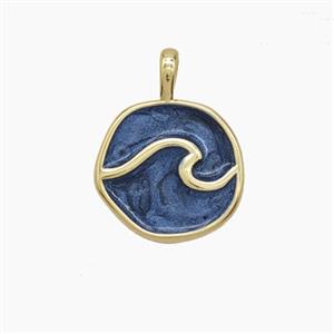 Copper Snake Pendant Blue Enamel Circle Gold Plated, approx 14mm