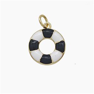 Copper Lifebuoy Pendant Black White Enamel Gold Plated, approx 13mm