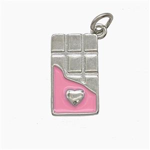 Chocolate Charms Copper Pendant Pink Enamel Platinum Plated, approx 9-16mm