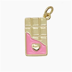 Chocolate Charms Copper Pendant Pink Enamel Gold Plated, approx 9-16mm