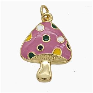Copper Mushroom Pendant Pink Enamel Gold Plated, approx 17-21mm