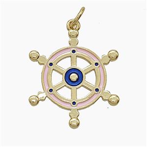 Copper Shipwheel Pendant Enamel Gold Plated, approx 21mm