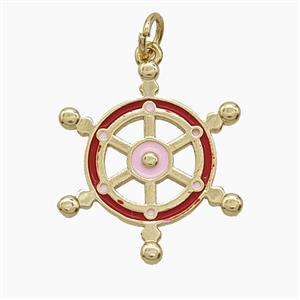 Copper Shipwheel Pendant Enamel Gold Plated, approx 21mm