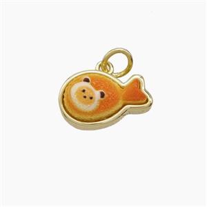 Copper Food Pendant Pave Resin Fish Gold Plated, approx 9-14mm