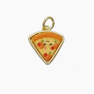 Copper Food Pendant Pave Resin Pizza Gold Plated, approx 12mm