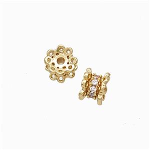 Copper Bead Pave Zircon, Gold Plated, approx 6mm