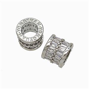 Copper Tube Beads Micropave Zirconia Large Hole Platinum Plated, approx 11.5mm, 7mm hole
