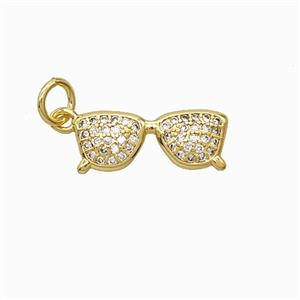 Copper Glasses Pendant Pave Zirconia Gold Plated, approx 6.5-16mm