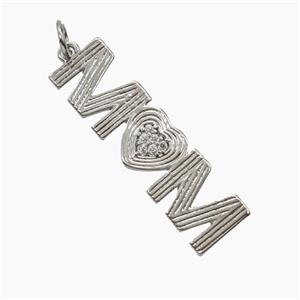 Copper MOM Pendant Pave Zirconia Heart Platinum Plated, approx 8.5-30mm