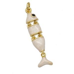 Copper Fish Pendant White Enamel Gold Plated, approx 7-30mm
