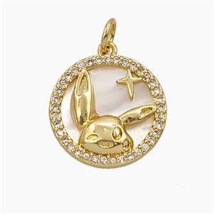 Copper Rabbit Pendant Pave Zirconia Shell Gold Plated, approx 16mm