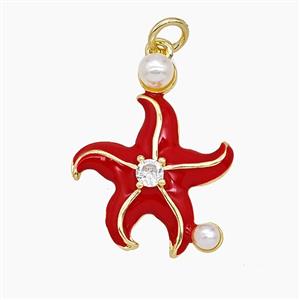 Copper Starfish Pendant Red Enamel Gold Plated, approx 18mm