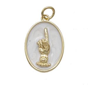 Copper Hand Pendant White Enamel Oval Gold Plated, approx 13-17mm