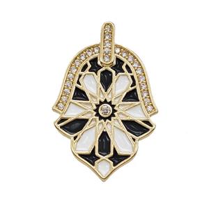 Copper Hamsahand Pendant Pave Zirconia Enamel Gold Plated, approx 17-25mm
