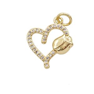 Copper Heart Tulip Pendant Pave Zirconia Gold Plated, approx 14mm