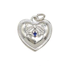 Copper Heart Pendant Pave Zirconia Bowknot Platinum Plated, approx 14.5mm