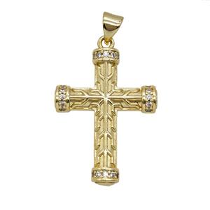 Copper Cross Pendant Pave Zirconia Gold Plated, approx 20-27mm