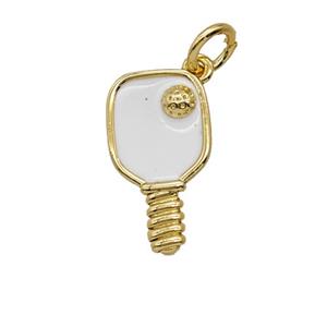 Pickleball Paddle Charms Copper Pendant White Enamel Sports Gold Plated, approx 10-16mm