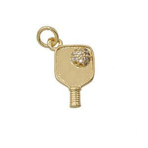 Copper Pickleball Paddle Pendant Pave Zirconia Gold Plated, approx 9-14mm