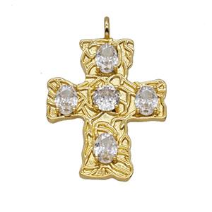 Copper Cross Pendant Pave Zirconia Gold Plated, approx 32-38mm