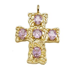 Copper Cross Pendant Pave Zirconia Gold Plated, approx 32-38mm