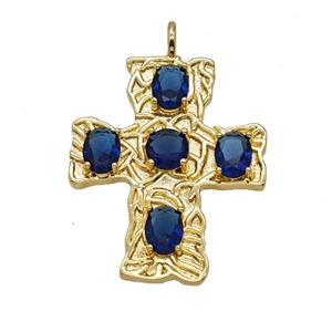 Copper Cross Pendant Pave Zirconia Gold Plated, approx 32-38mm