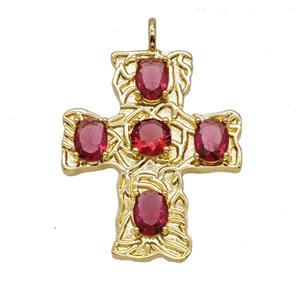Copper Cross Pendant Pave Zirconia Gold Plated, approx 32-38mm