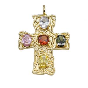 Copper Cross Pendant Pave Zirconia Gold Plated, approx 32-38mm