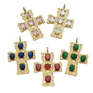 Copper Cross Pendant Pave Zirconia Gold Plated Mixed, approx 32-38mm