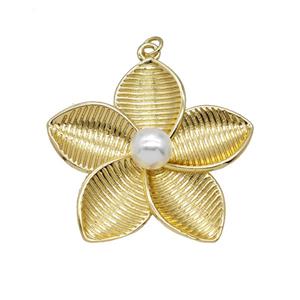 Copper Flower Pendant Pave Resin Gold Plated, approx 40mm