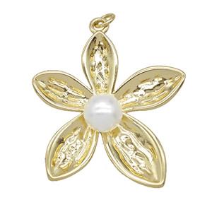 Copper Flower Pendant Pave Resin Gold Plated, approx 32-35mm