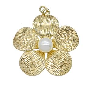 Copper Flower Pendant Pave Resin Gold Plated, approx 35mm