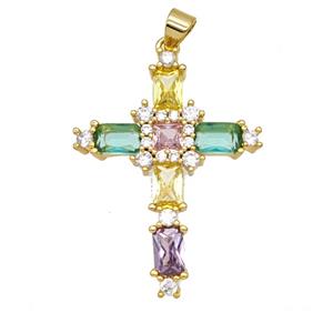 Copper Cross Pendant Pave Zirconia Gold Plated, approx 24-32mm